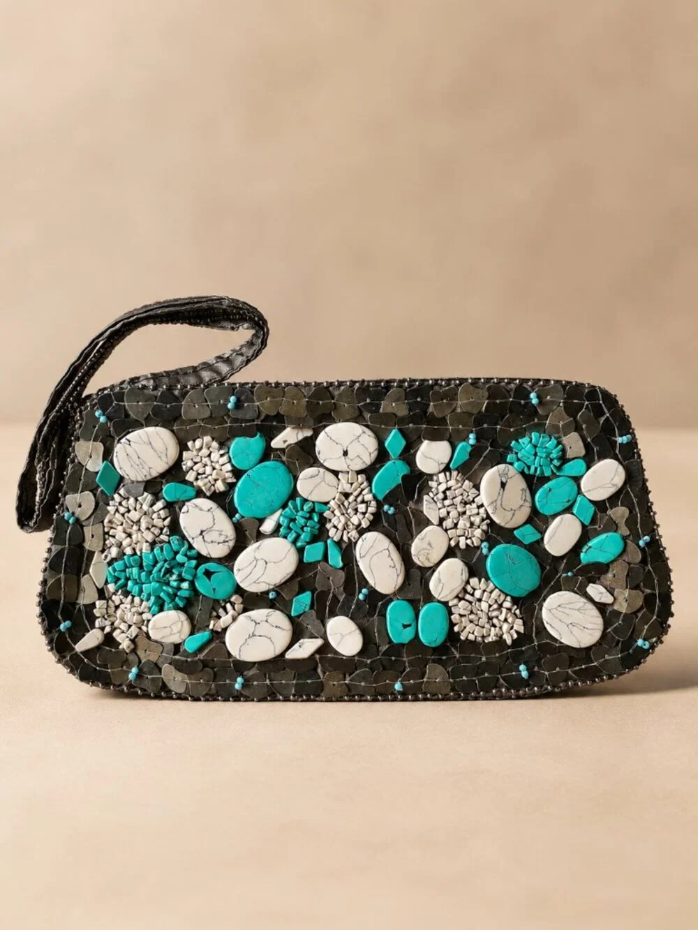 NWT Ecote Turquoise Stone Beaded Mini Bag — Boho Statement Wristlet Urban Outfit